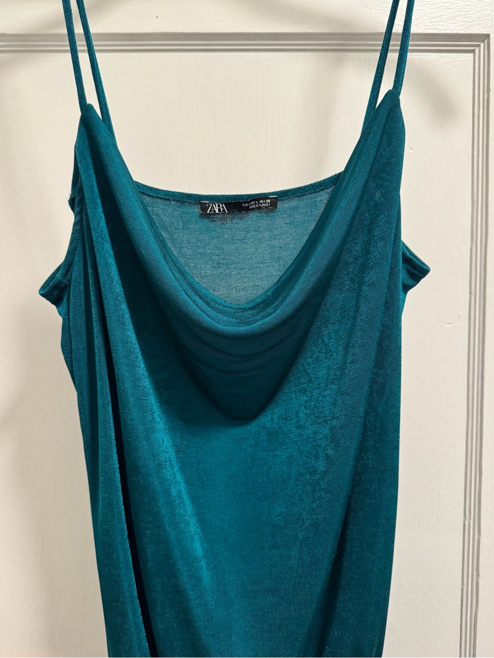 Zara Teal Cowl Neck Shimmer Bodysuit